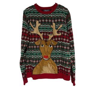 33 Degrees‎ Reindeer Ugly Christmas Sweater Mens M Multicolor Holiday G12